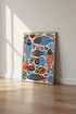 Folk Art Fish Wall Art | Blue and Red Nautical Poster, Coastal Kitchen Decor