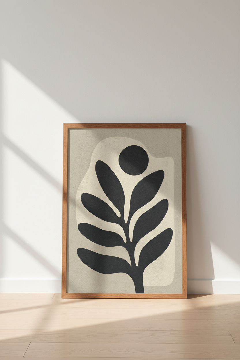 Abstract Botanical Wall Art Print | Modern Neutral Beige, Living Room Decor Poster