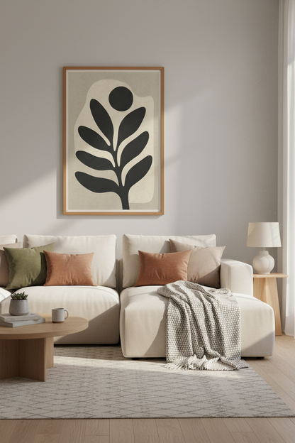 Abstract Botanical Wall Art Print | Modern Neutral Beige, Living Room Decor Poster