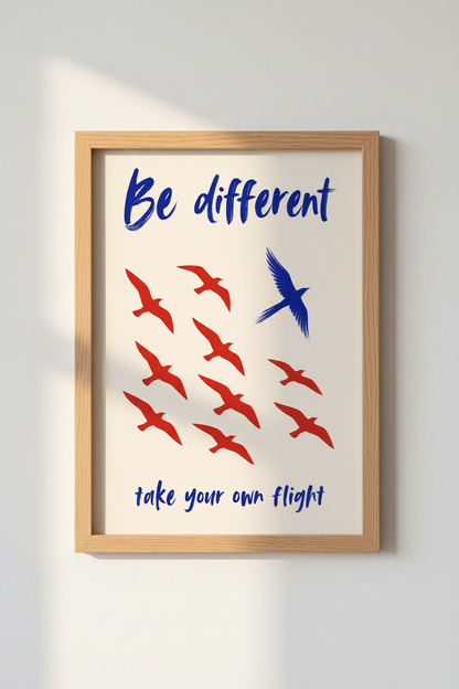 Motivational Bird Wall Art Print | Office Decor | Be Different Aesthetic Poster