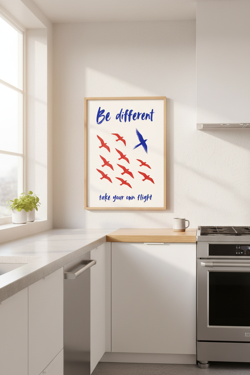 Motivational Bird Wall Art Print | Office Decor | Be Different Aesthetic Poster