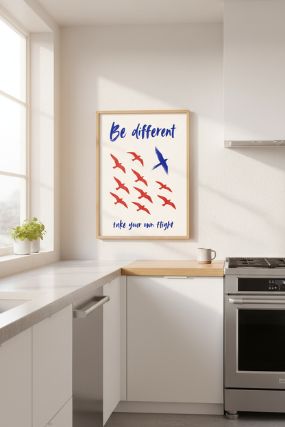 Motivational Bird Wall Art Print | Office Decor | Be Different Aesthetic Poster
