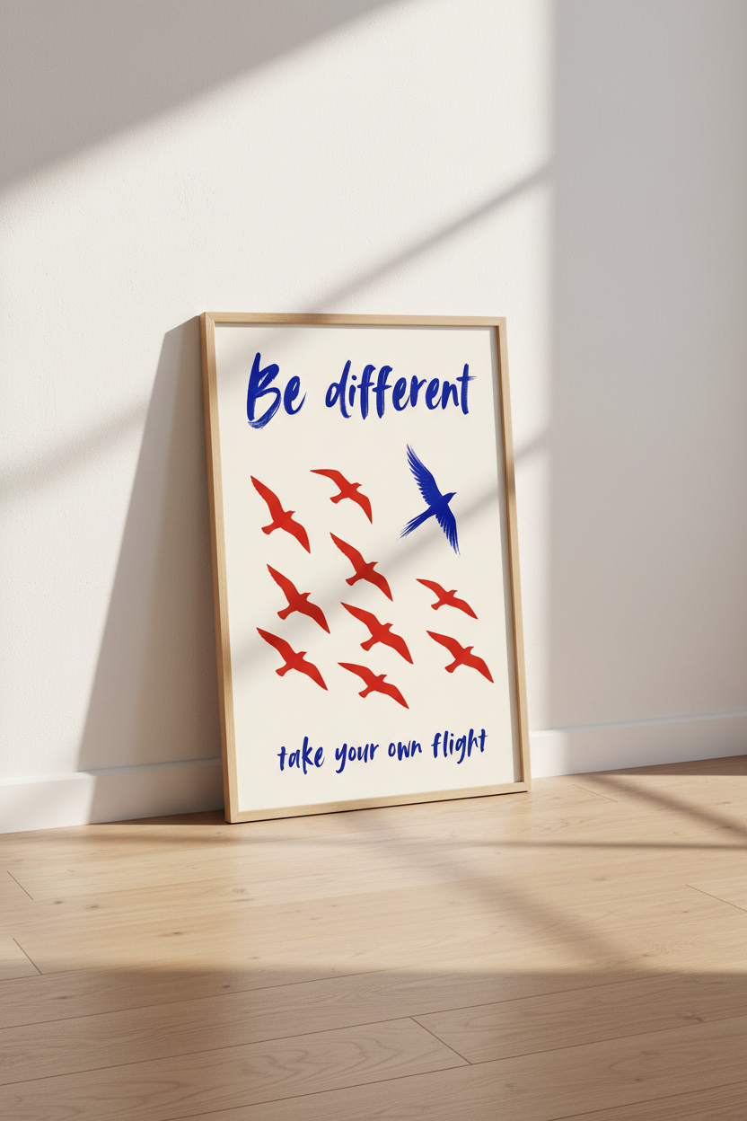 Motivational Bird Wall Art Print | Office Decor | Be Different Aesthetic Poster