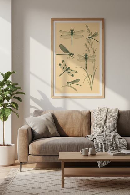 Vintage Dragonfly Botanical Print | Nature Wall Art | Dark Academia Poster