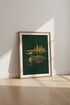 Common Loon Lake Wall Art | Forest Green & Gold Nature Poster | Rustic Cabin Decor