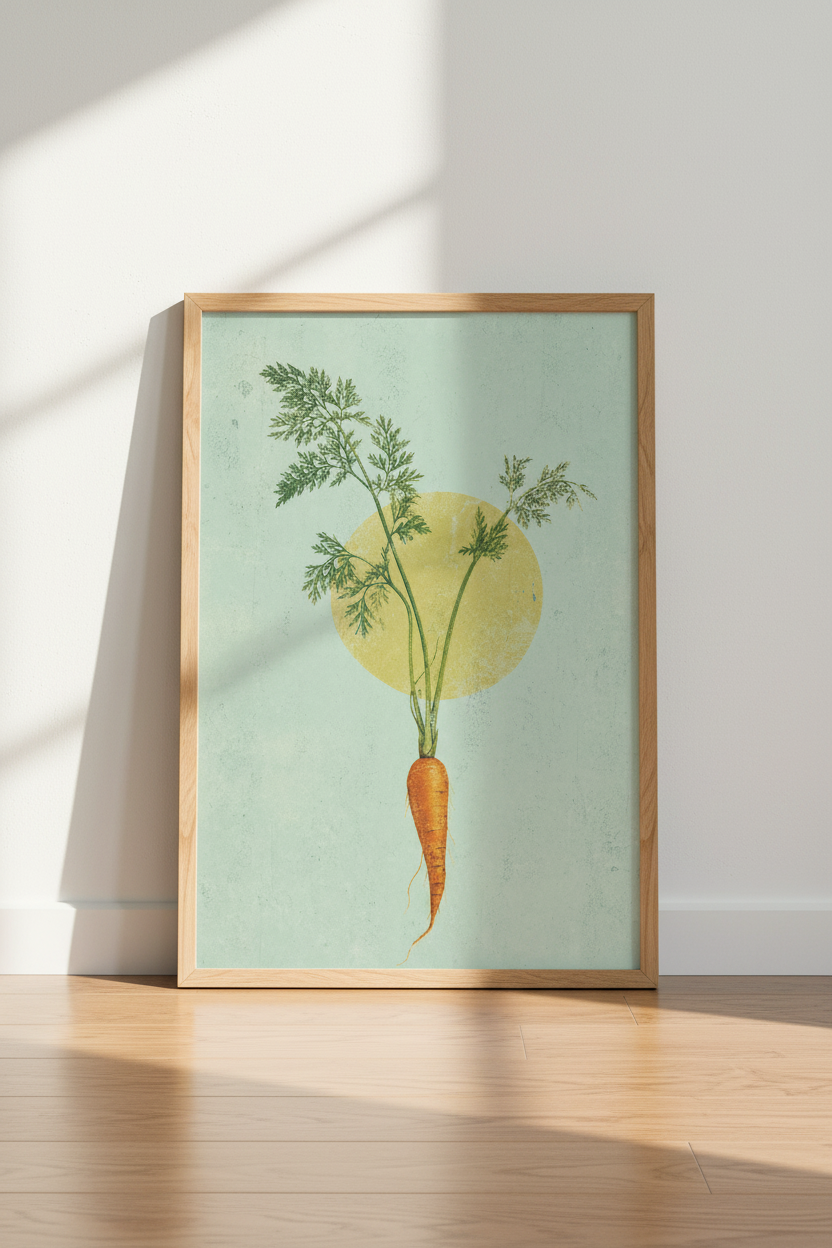 Vintage Carrot Botanical Wall Art Print | Kitchen Decor | Boho Minimalist Poster