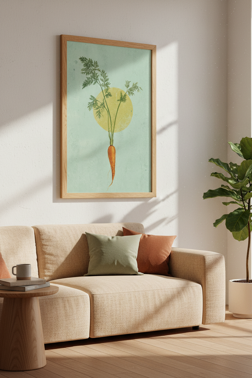Vintage Carrot Botanical Wall Art Print | Kitchen Decor | Boho Minimalist Poster