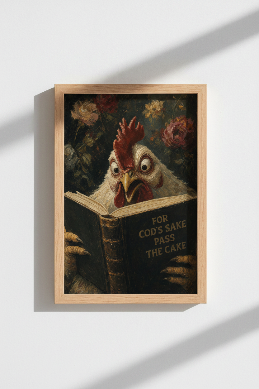 Funny Chicken Wall Art Print | Moody Floral Kitchen Decor | Maximalist Poster