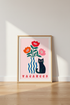 Black Cat & Flowers Wall Art | French Vacances Poster, Colorful Kitchen Decor