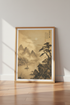 Chinese Mountain Ink Wash Wall Art | Sepia Landscape Poster, Zen Home Decor