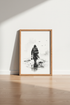 Traveler with Lantern Wall Art | Black and White Watercolor Poster, Modern Office Decor