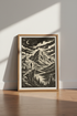 Mountain Hiker Wall Art Print | Black & White Woodcut Decor | Nature Poster