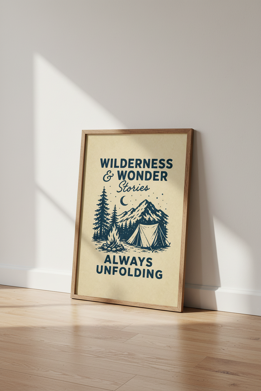Camping Mountain Wall Art | Vintage Adventure Poster, Cabin &amp; Nursery Decor