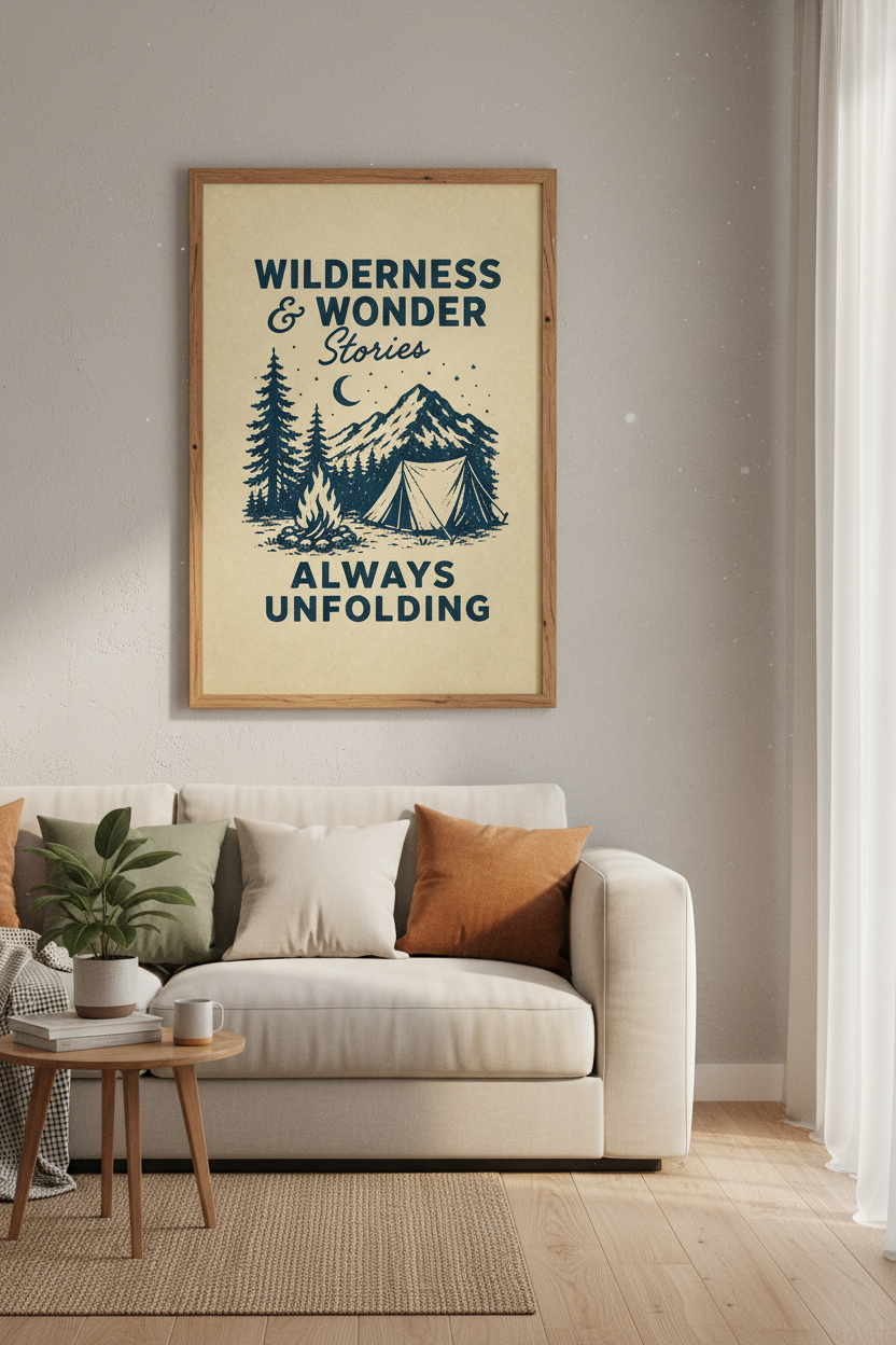 Camping Mountain Wall Art | Vintage Adventure Poster, Cabin &amp; Nursery Decor
