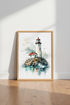 Lighthouse Watercolor Art | Coastal Nautical Print, Bathroom & Living Room Decor
