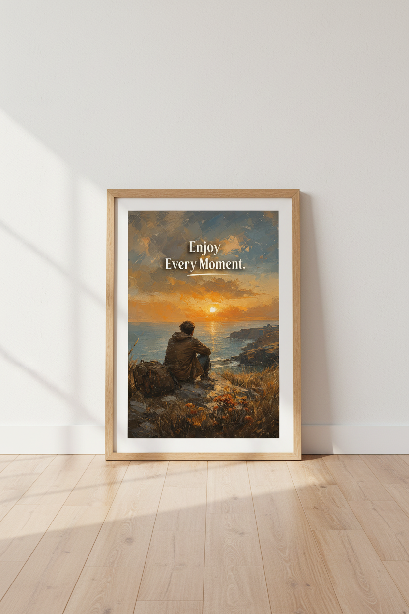 Enjoy Every Moment Sunset Wall Art | Impressionist Landscape | Coastal Decor Poster
