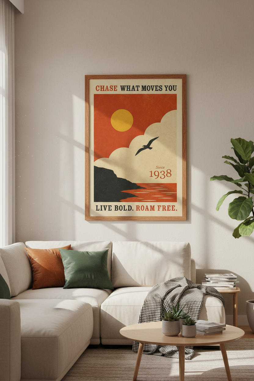 Travel Quote Wall Art | Retro Sunset Poster | Coastal Living Room Decor