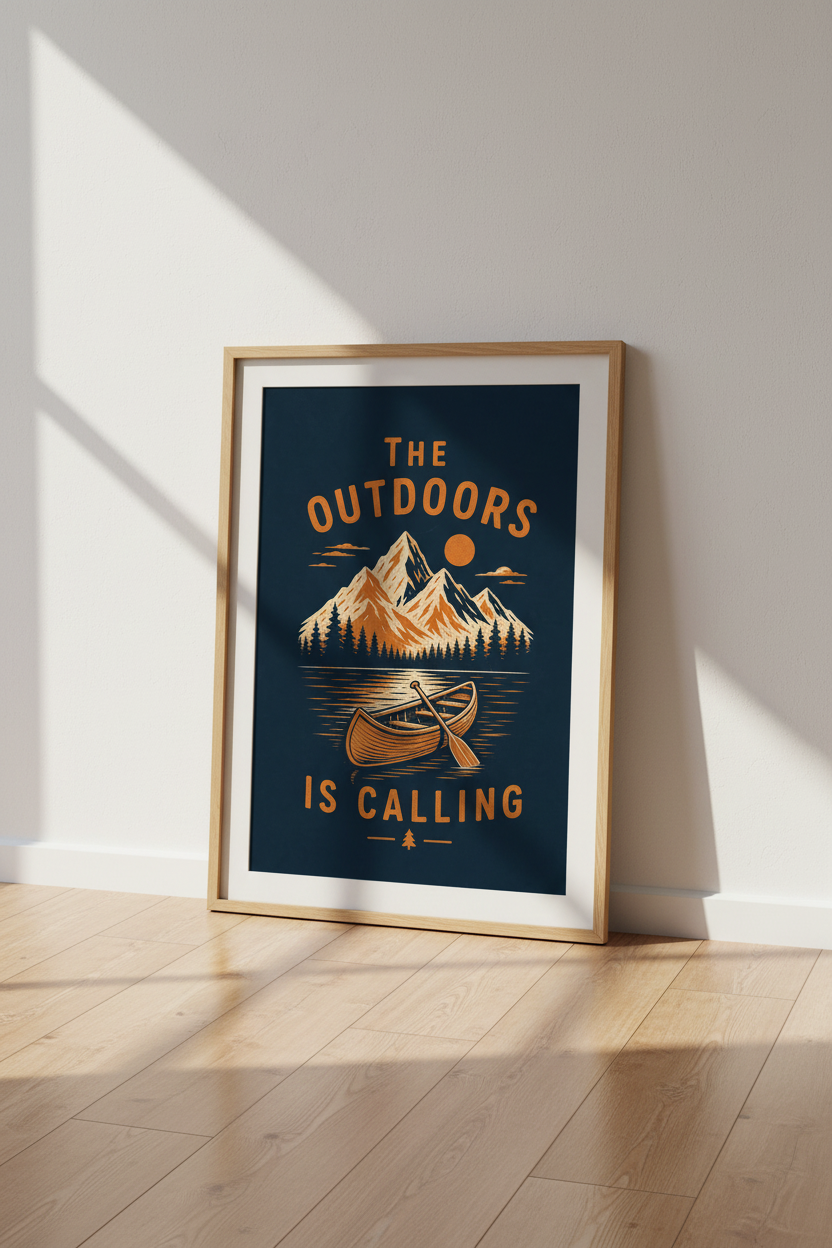 Outdoors Is Calling | Vintage Mountain Canvas, Cabin Decor Print