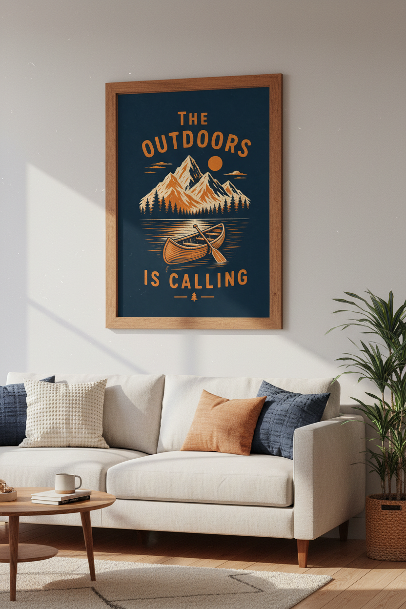 Outdoors Is Calling | Vintage Mountain Canvas, Cabin Decor Print