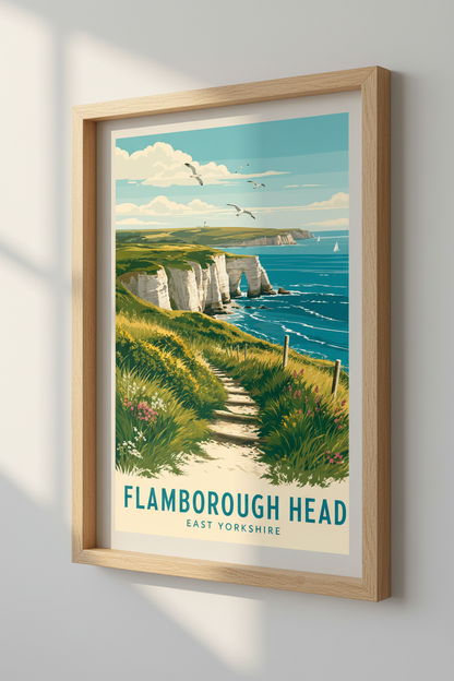Flamborough Head Travel Poster | Coastal Yorkshire Wall Art, Vintage Seaside Print