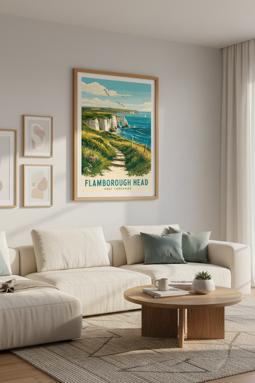 Flamborough Head Travel Poster | Coastal Yorkshire Wall Art, Vintage Seaside Print