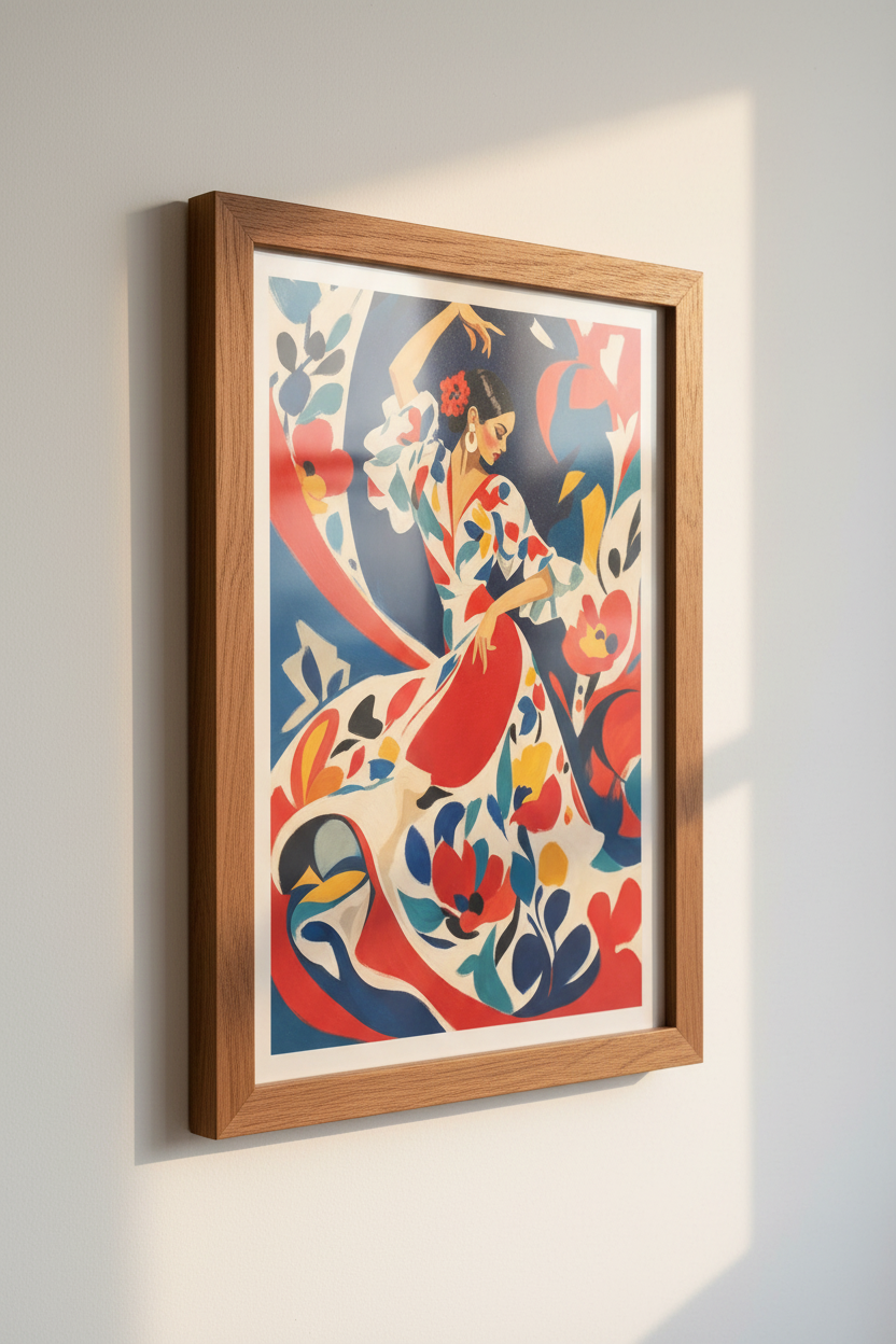 Flamenco Dancer Wall Art | Spanish Floral Paint Poster, Living Room Decor