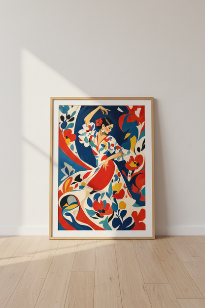 Flamenco Dancer Wall Art | Spanish Floral Paint Poster, Living Room Decor
