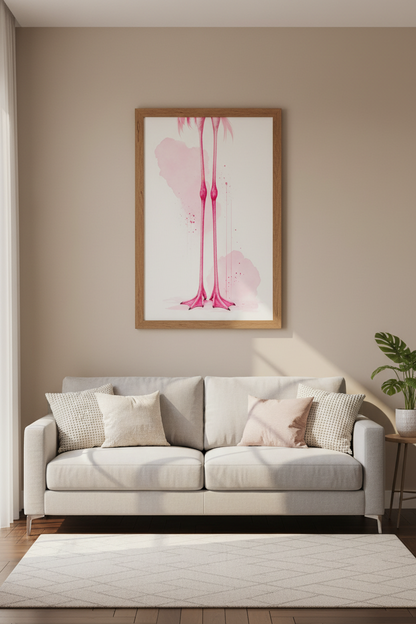 Pink Flamingo Legs Art Print | Modern Watercolor Splash, Living Room Poster