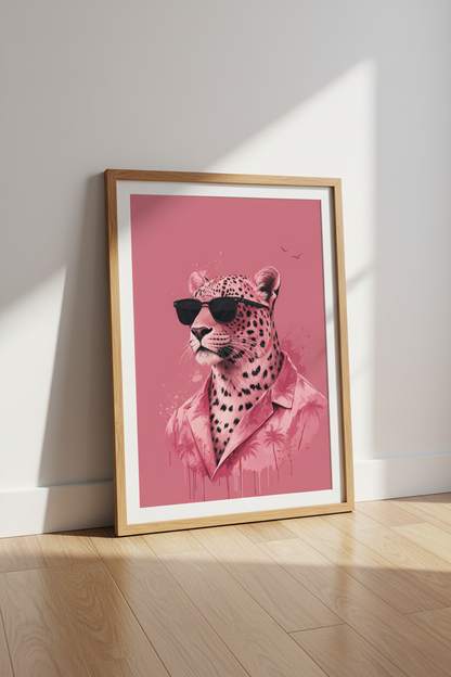 Pink Leopard Wall Art | Tropical Animal Print, Maximalist Preppy Room Decor