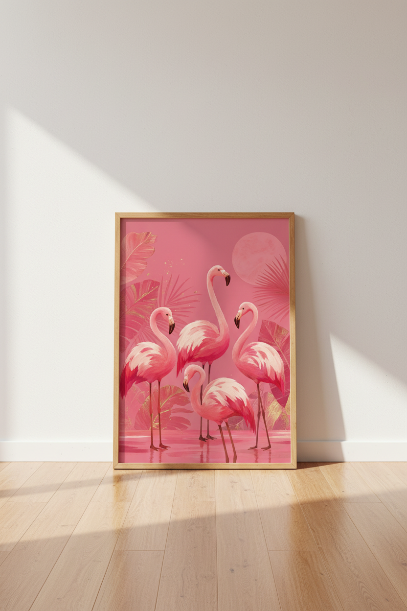 Pink Flamingo Tropical Wall Art | Preppy Pink Decor, Large Modern Bird Poster