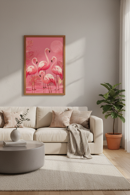 Pink Flamingo Tropical Wall Art | Preppy Pink Decor, Large Modern Bird Poster