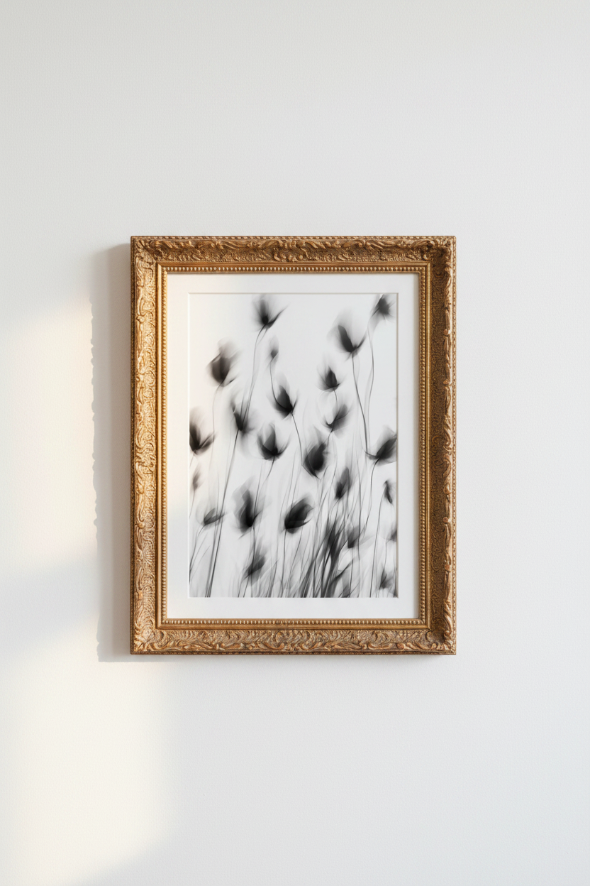 Monochrome Floral Wall Art Print | Living Room Decor | Minimalist Poster
