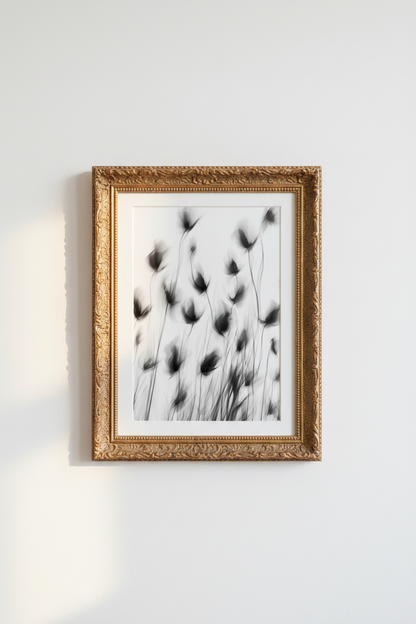 Monochrome Floral Wall Art Print | Living Room Decor | Minimalist Poster
