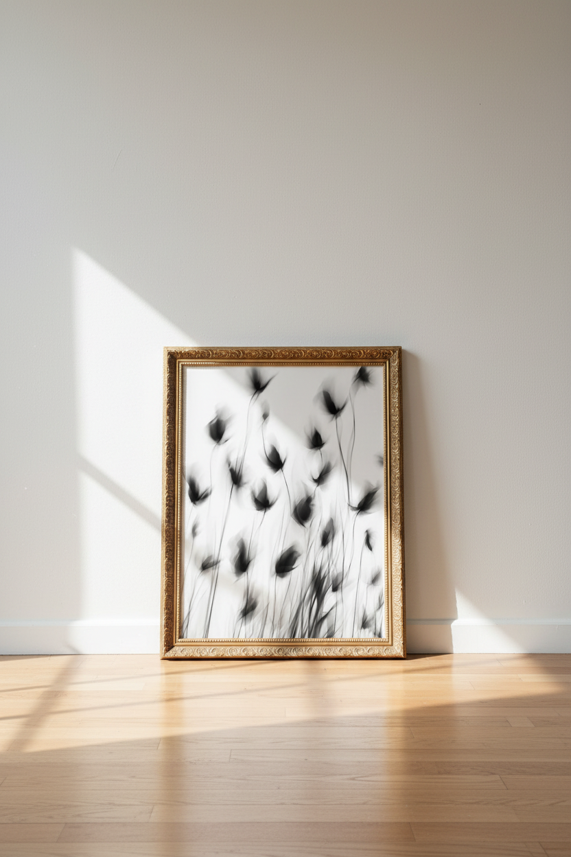 Monochrome Floral Wall Art Print | Living Room Decor | Minimalist Poster