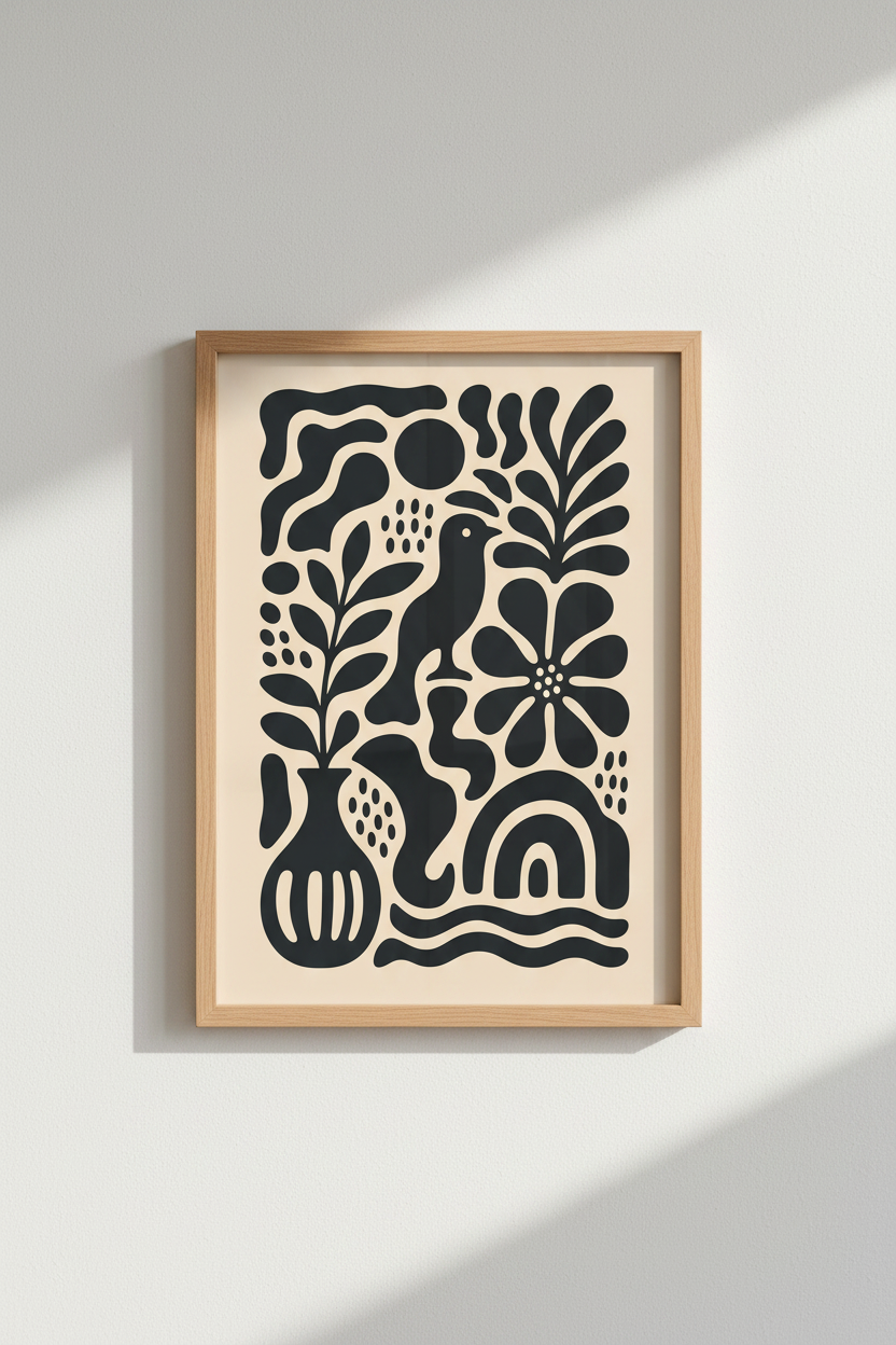 abstract wall art | Black on cream, modern boho vibes | Living Room Decor