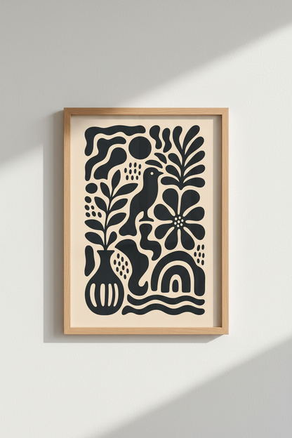 abstract wall art | Black on cream, modern boho vibes | Living Room Decor