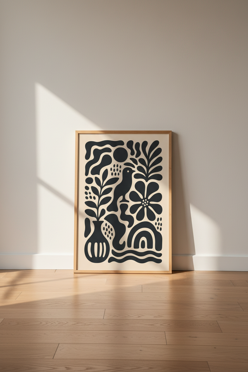 abstract wall art | Black on cream, modern boho vibes | Living Room Decor