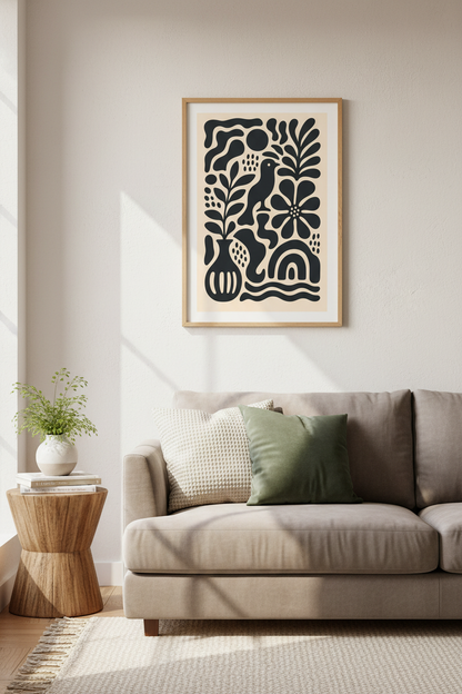 abstract wall art | Black on cream, modern boho vibes | Living Room Decor