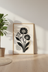 Abstract Botanical Flower Art Print | Neutral Beige & Black Poster | Modern Boho Decor