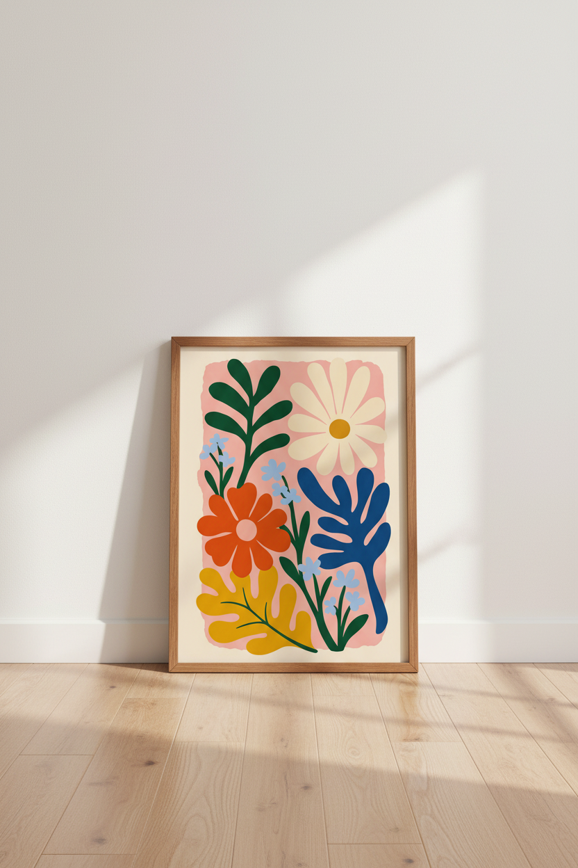 Abstract Floral Art Print | Matisse Style Botanical, Colorful Boho Office Decor
