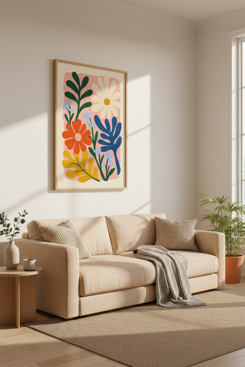 Abstract Floral Art Print | Matisse Style Botanical, Colorful Boho Office Decor