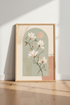 Magnolia Flower Wall Art | Sage Green & Gold Boho Botanical Print, Living Room Decor