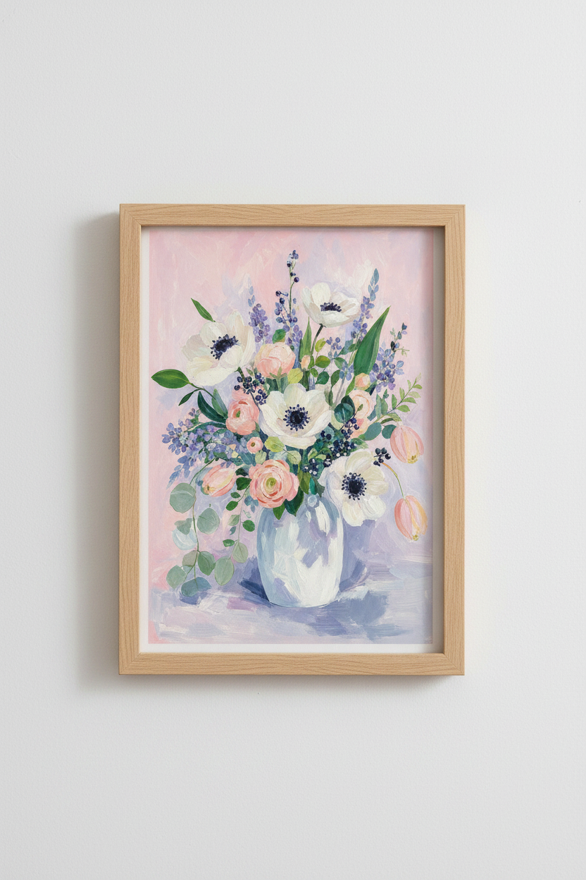 Pastel Floral Art | Impressionist Bouquet in Pink Tones | Living Room Decor