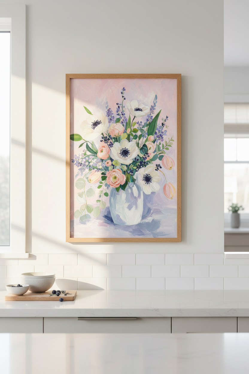 Pastel Floral Art | Impressionist Bouquet in Pink Tones | Living Room Decor