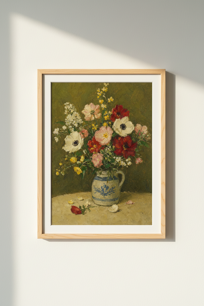 Boho Bouquet Wall Art Print | Living Room Decor | Soft Vintage Poster