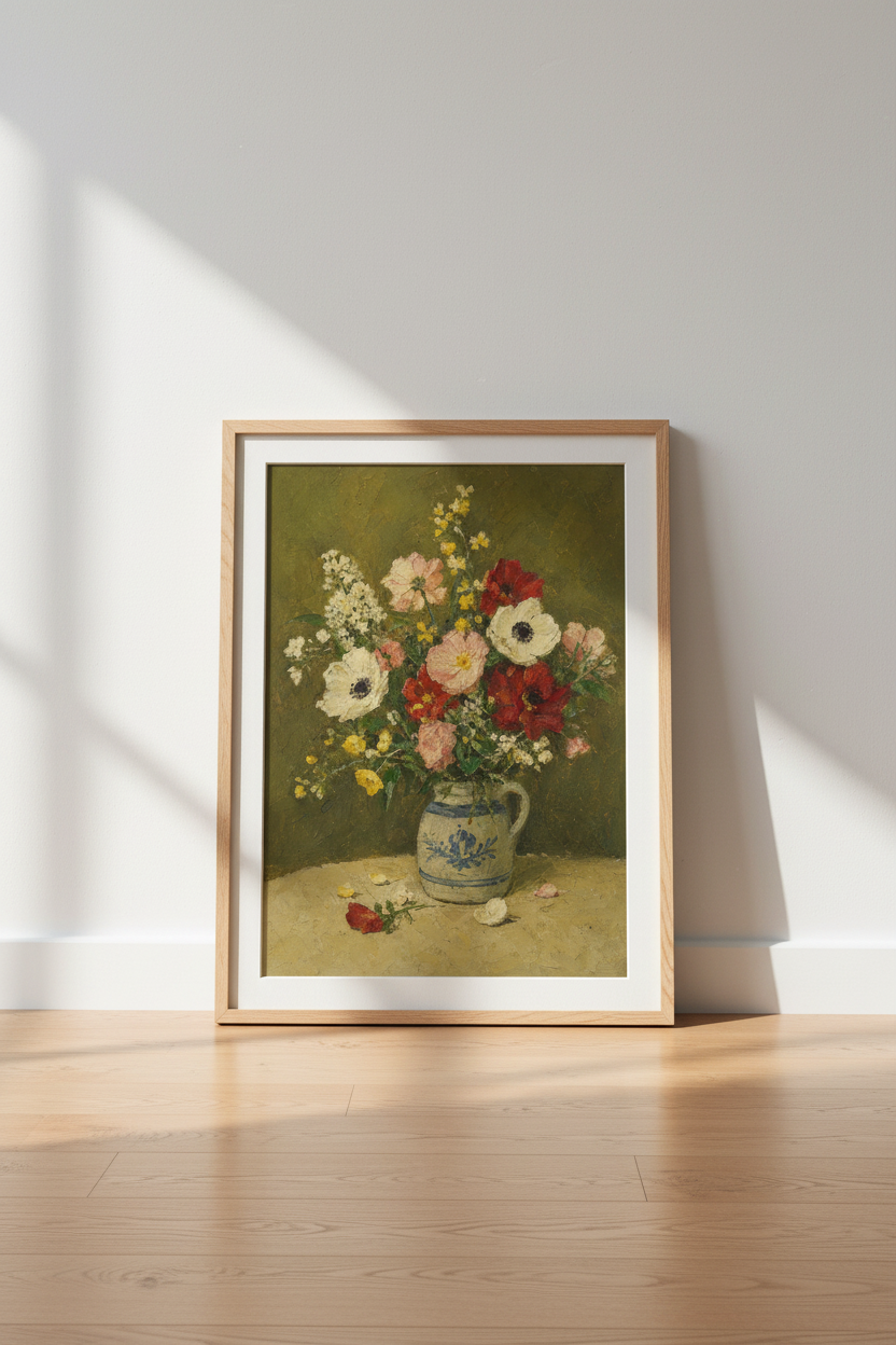 Boho Bouquet Wall Art Print | Living Room Decor | Soft Vintage Poster
