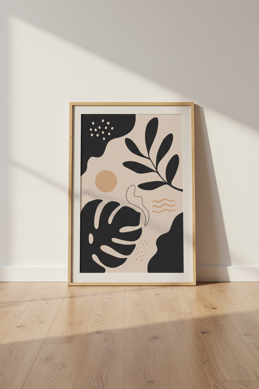 Abstract Botanical Leaves Wall Art Print | Modern Boho Decor | Neutral Aesthetic Poster