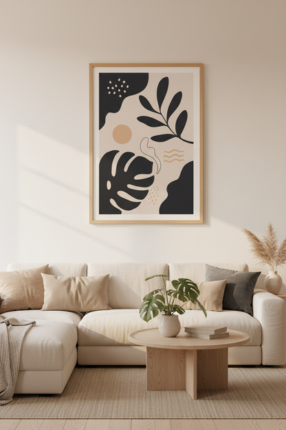 Abstract Botanical Leaves Wall Art Print | Modern Boho Decor | Neutral Aesthetic Poster