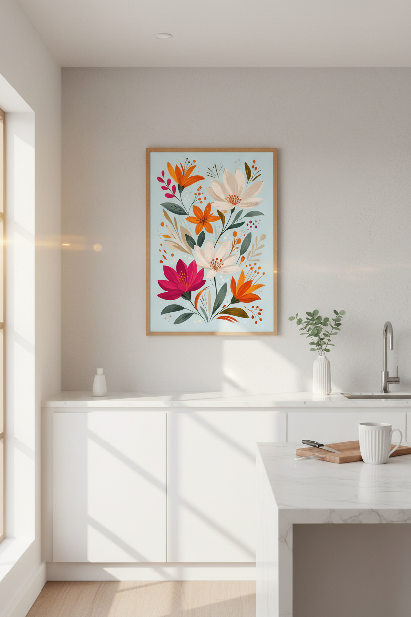 Floral Folk Art Print | Modern Botanical Bouquet Decor | Colorful Boho Poster