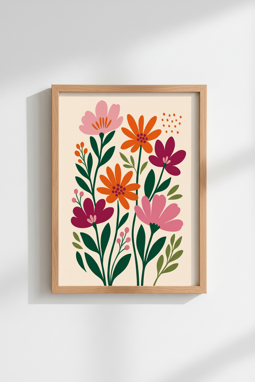 Boho Floral Wall Art Print | Colorful Botanical Decor, Modern Flower Poster